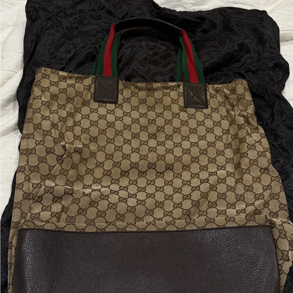 GUCCI Web Strap GG Monogram Shopper Tote Vintage